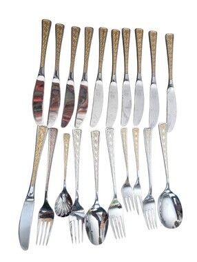 💰Antique Cutlery Set Rostfrei Solingen Gold-Plated 20 pieces